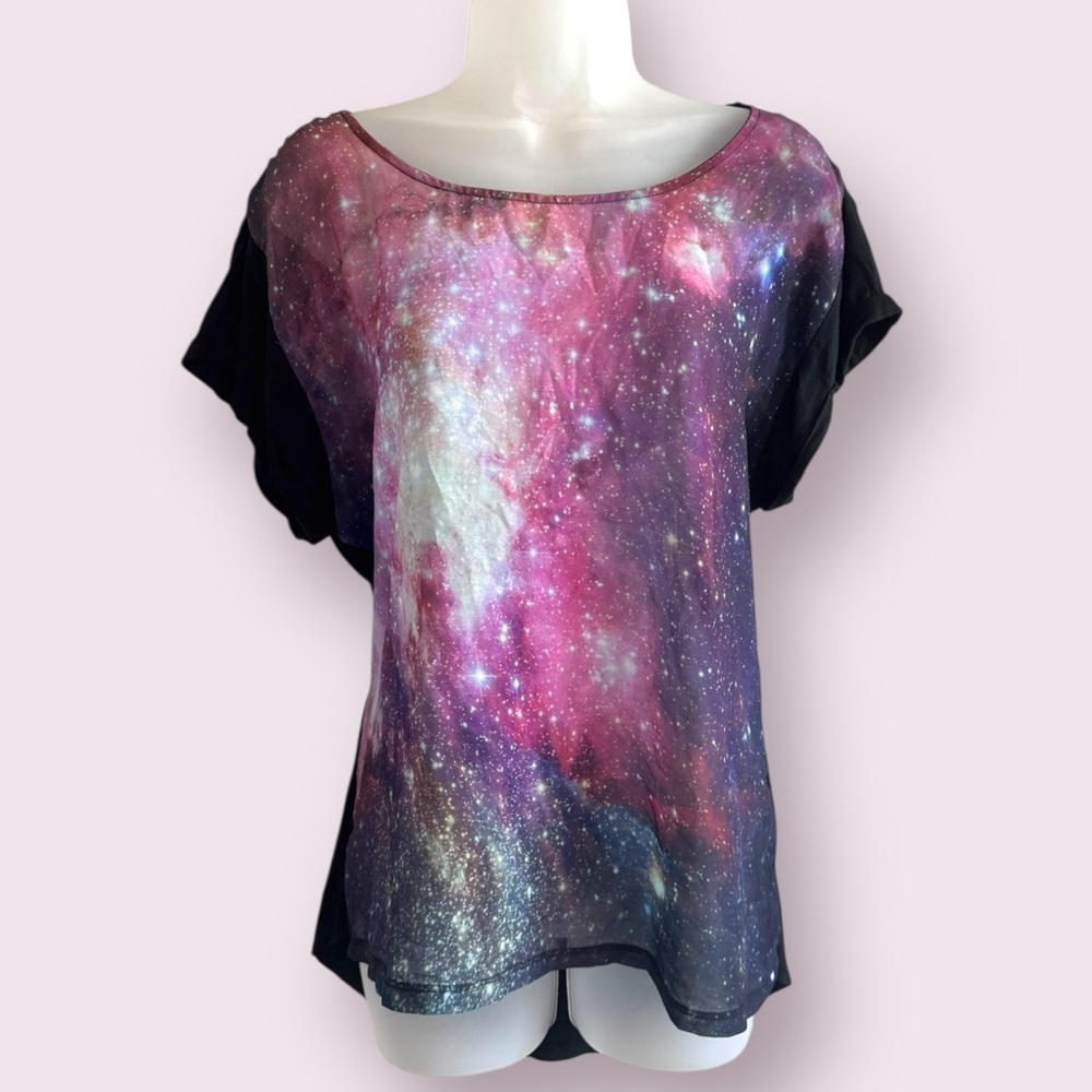 Cotton On Galaxy Mesh Top Sheer Festival Shirt Y2K Graphic Tee Medium